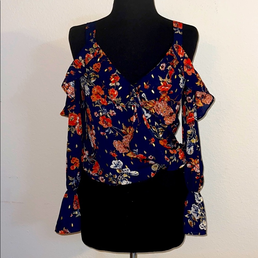 Moa Moa Cold Shoulder silky blouse Size Small